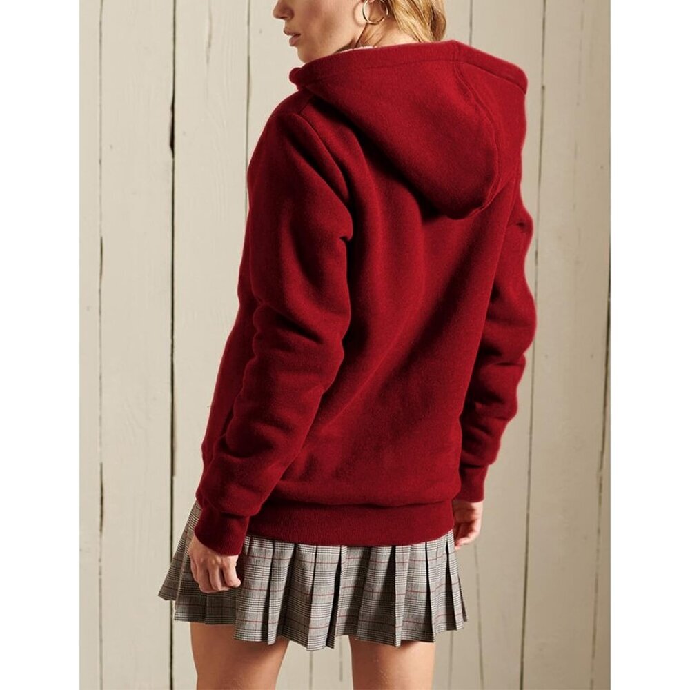 Women's Winered Casual Full Zip Sherpa Lined Hoodie Sweatshirt Jacket Coat - Picture 5 of 6